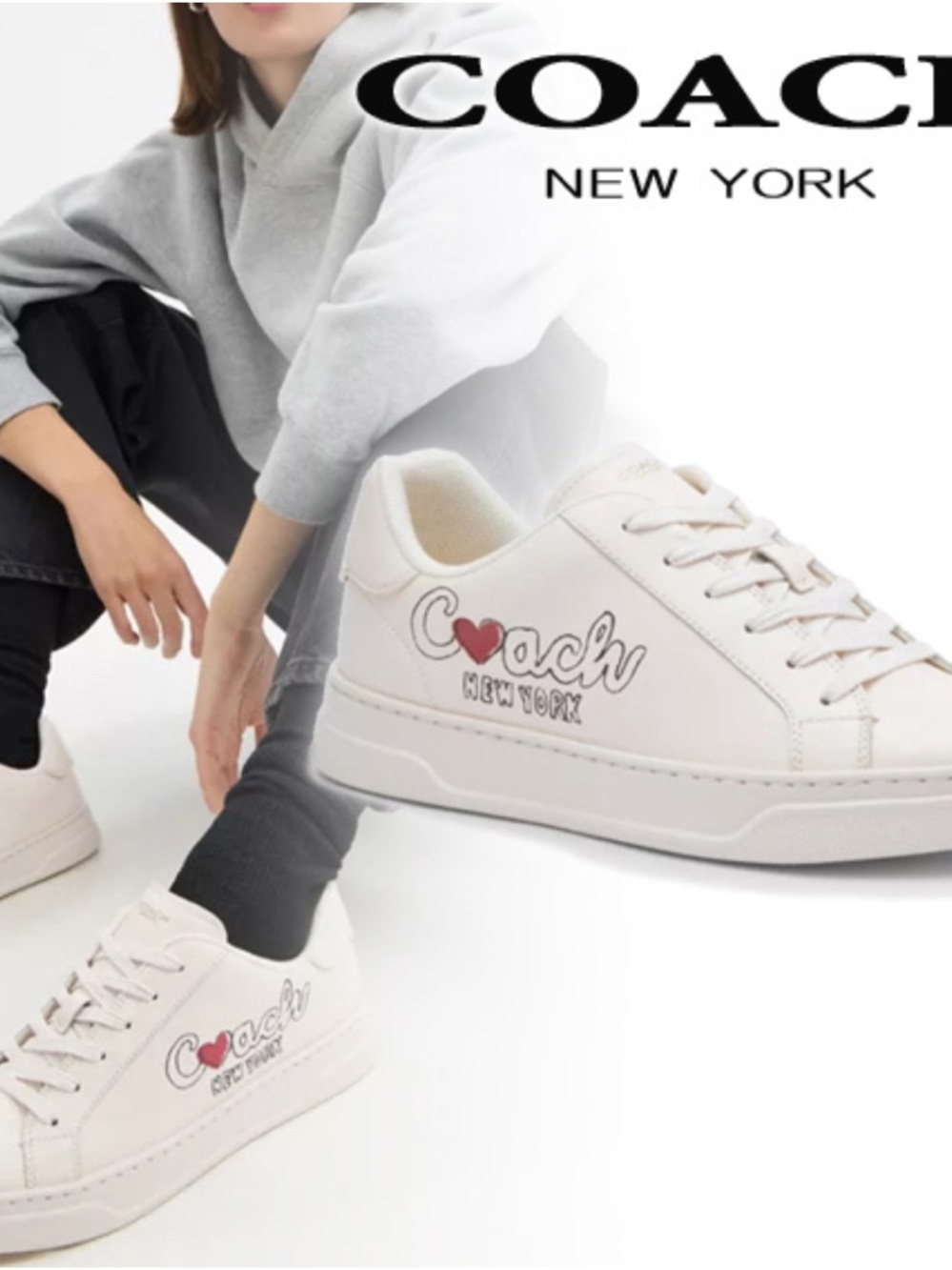 Women’s Coach White Leather Sneakers with Heart Logo